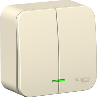 2-клавишный выключатель с подсветкой Systeme Electric BLANCA, О/У, 10А, 250B, молочный BLNVA105102