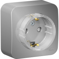 Розетка Systeme Electric Blanca о/у, с заземлением, со шторками, (компакт) изол.пл, 16а, 250в, алюминий BLNRA111113