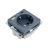 Розетка Systeme Electric Atlasdesign 16а c 2 usb a+c, 5в/2,4а/3,0а, 2x5в/1,5а, механизм, грифель ATN000732