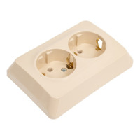Розетка Systeme Electric этюд, с/у, двойная, с заземлением, без шторок, 16а, 250b, кремовый, россия PC16-107K