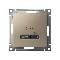 Розетка Systeme Electric Atlasdesign usb тип-c 65w высокоскор.заряд. qc, pd, механизм, шампань ATN000527