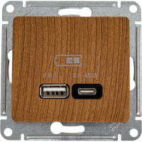 Розетка Systeme Electric Glossa usb a + тип-c 45w высокоскор.заряд. qc, pd, механизм, дерево дуб GSL000529
