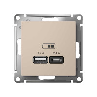 USB розетка Systeme Electric Atlasdesign песочный a+с, 5В/2,4А, 2x5В/1,2А ATN001239