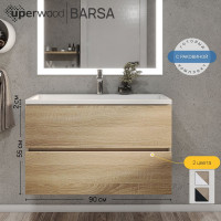 Тумба с раковиной для ванной Uperwood Barsa 90 см, раковина белая, подвесная тумба белая/дуб сонома 29830205648