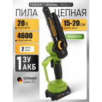 Пила цепная аккумуляторная PROCRAFT 20В 6" 8'' (15, 20 см) (АКБ 1.5 Ач + ЗУ + 2 Шины+ 2 Цепи) PKA44 2/2
