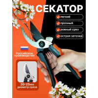 Секатор ООО Агростройлидер 220 мм, зубчатый, с оксидно-никелевым покрытием, с двухкомпонентными ручками на картонной подложке САД-24.14