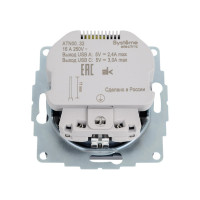 Розетка Systeme Electric Atlasdesign 16а c 2 usb a+c, 5в/2,4а/3,0а, 2x5в/1,5а, механизм, грифель ATN000732