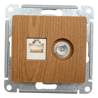Двойная розетка: тв + компьютерная Systeme Electric Glossa rj45, кат. 5е, механизм, дерево дуб GSL000589