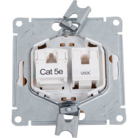 Механизм двойной розетки Systeme Electric Glossa rj11+rj45, категория 5e, дерево дуб GSL000585