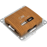 Розетка Systeme Electric Glossa usb a + тип-c 45w высокоскор.заряд. qc, pd, механизм, дерево дуб GSL000529