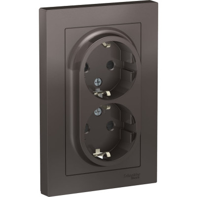 Розетка Systeme Electric AtlasDesign Мокко с/з двойная, со шторками, 16А, в сборе SE ATN000626