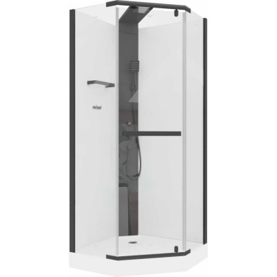 Душевая кабина Cerutti SPA CHIKA-901B 90x90см низкий поддон, прозрачное стекло, черный алюминиевый профиль без крыши 9154
