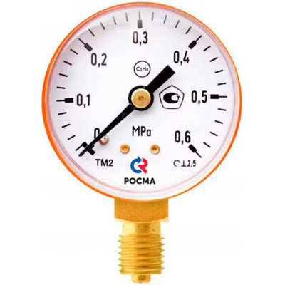 Сварочный манометр РОСМА ТМ-210Р.00 (0-0.6МПа) ДК50 М12х1.5 C3H8, класс точности 2.5 D070-01610