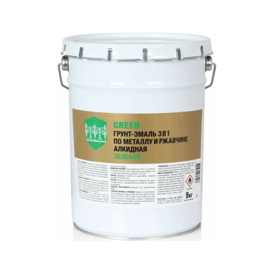 Грунт-эмаль по ржавчине ЗАО Декарт 3 в 1 зеленый 5 кг 30551