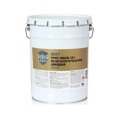 Грунт-эмаль по ржавчине ЗАО Декарт 3 в 1 серый 5 кг 30553