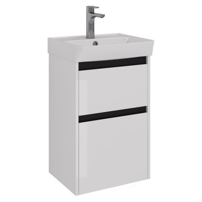 Тумба Lemark COMBI 45 см под 1 раковину, подвесная/напольная, 2 ящика, цвет планки: Чёрный, цвет корпуса, фасада: Белый глянец LM03C45T-black