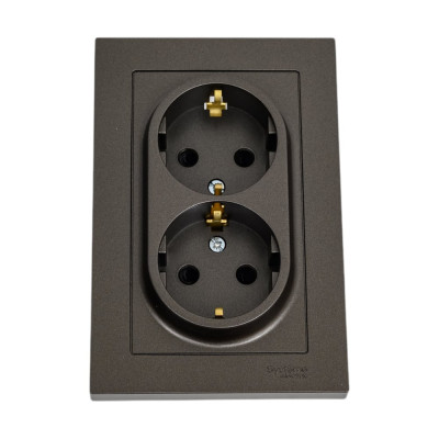 Розетка Systeme Electric AtlasDesign Мокко с/з двойная, со шторками, 16А, в сборе SE ATN000626