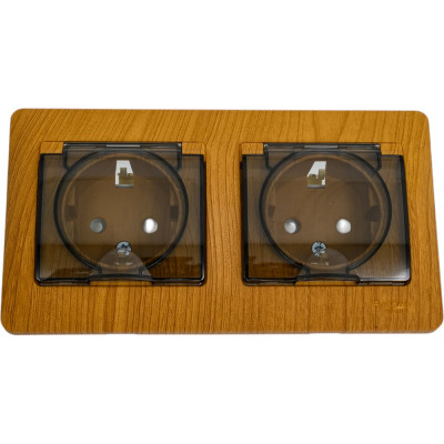 Розетка Systeme Electric Glossa Дуб 2-ая с/з, со шторками, в сборе, IP44 SE GSL000547
