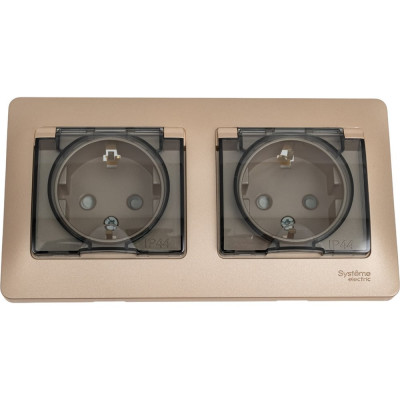 Розетка Systeme Electric Glossa Титан 2-ая с/з, со шторками, в сборе, IP44 SE GSL000447