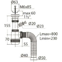 Сифон VIRPLAST 1.1/2 "МИНИ Элит"с нерж.чашкой Ø63 мм, с отв.дляст.м и гофрой 40/50 L800мм арт. 30980679