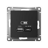 Розетка USB Systeme Electric ATLASDESIGN A + тип-C 45W высокоскор.заряд. QC, PD, механизм, КАРБОН ATN001029