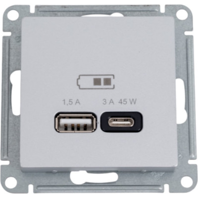 Розетка USB Systeme Electric ATLASDESIGN A + тип-C 45W высокоскор.заряд. QC,PD, механизм, АЛЮМИНИЙ ATN000329