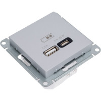 Розетка USB Systeme Electric ATLASDESIGN A + тип-C 45W высокоскор.заряд. QC,PD, механизм, АЛЮМИНИЙ ATN000329