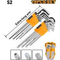 Набор шестигранных ключей INGCO 18 шт. HEX1,5-10мм, TORX Т10-Т50 INDUSTRIAL HHKSET0181