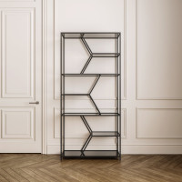 Стеллаж GreenWeen MALTA, черный каркас, полки тонированное стекло, 1920x900x300 GW-MALTA-B-G