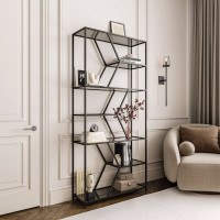 Стеллаж GreenWeen MALTA, черный каркас, полки тонированное стекло, 1920x900x300 GW-MALTA-B-G