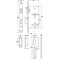 Врезной замок Hafele PZ нержавеющая сталь матовая, 55/24 911.02.145