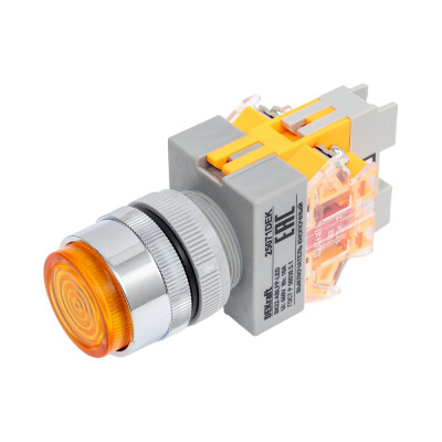 Выключатель кнопочный Dekraft ВК-22, 24 В, 10 А, IP54, LED, желтый 25071DEK