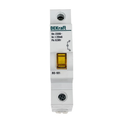 Сигнальная лампа Dekraft ЛС-101, 1 Р, LED, 220 В, желтый 18008DEK