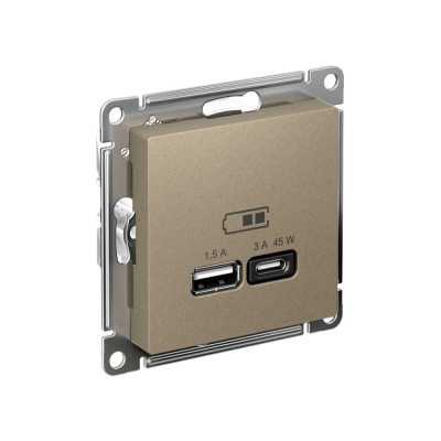Usb розетка a + тип-c Systeme Electric Atlasdesign 45w высокоскор.заряд. qc, pd, механизм, шампань ATN000529