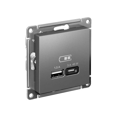 Usb розетка a + тип-c Systeme Electric Atlasdesign 45w высокоскор.заряд. qc, pd, механизм, сталь ATN000929