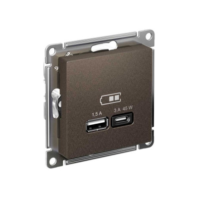Usb розетка a + тип-c Systeme Electric Atlasdesign 45w высокоскор.заряд. qc, pd, механизм, мокко ATN000629