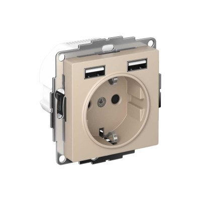 Розетка Systeme Electric Atlasdesign песочный 16А c 2 usb a+a, 5В/2,4А, 2x5В/1,2А ATN001230