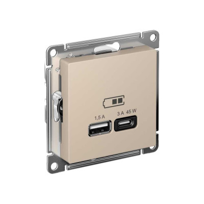 Розетка usb a+c Systeme Electric Atlasdesign песочный, 45w, fast charge (qc.pd) ATN001229