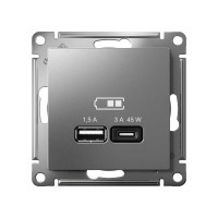 Usb розетка a + тип-c Systeme Electric Atlasdesign 45w высокоскор.заряд. qc, pd, механизм, сталь ATN000929