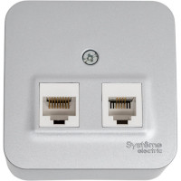 Двойная розетка: компьютерная rj45, кат.5e + телефонная rj11 Systeme Electric Blanca о/у, изол.пл., алюминий BLNIA045113