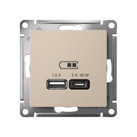Розетка usb a+c Systeme Electric Atlasdesign песочный, 45w, fast charge (qc.pd) ATN001229