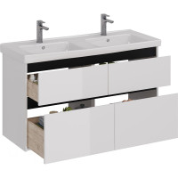 Тумба Lemark COMBI 125 см под 2 раковины, подвесная/напольная,4 ящика, цвет планки: Чёрный, цвет корпуса, фасада: Белый глянец LM03C125T-black