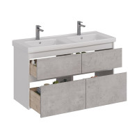 Тумба Lemark COMBI 125 см под 2 раковины, подвесная/напольная,4 ящика, цвет фасада: Бетон, цвет корпуса: Белый глянец LM03C125T-Beton