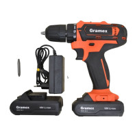 Дрель аккумуляторная Gramex HCD-18-2 (18В, пат-10мм, 2 скорости, аккум Li-Ion 2,0 А/ч) картон, 1 акк (1/10) 018146