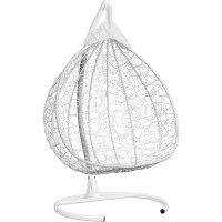 Подвесное двухместное кресло-кокон Лаура FISHT белое + белый каркас, подушка светло-серая рогожка №13 FIS 207 №13