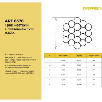 Нержавеющий трос KREPFIELD 5 мм, сталь а2, плетение 1x19, жесткий, 40 м 8378А2ТРОС5ММ-40
