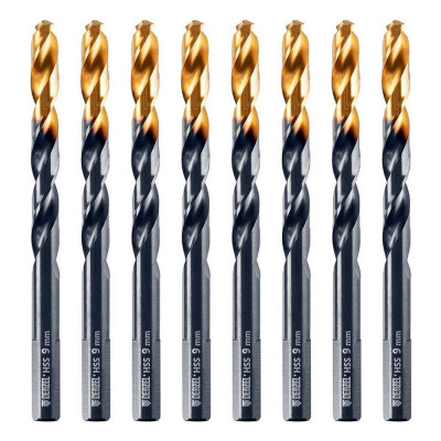 Сверло по металлу Golden Tip 9 мм, HSS-Tin, 8 шт, DIN 338 Denzel 717221