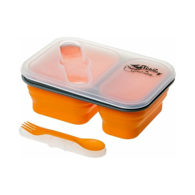 Силиконовый контейнер Tramp 2 отсека, с ловилкой, оранжевый , 900 мл TRC-090