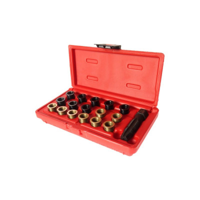 Набор инструментов для восстановления резьбы свечей зажигания (втулки M12x1.25, L=12.7 мм,19 мм, 16 штук) JTC 4314