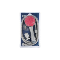 Набор для душа Zein Z0805, шланг 150 см, держатель, лейка 5 режимов, розовый/хром 6931453